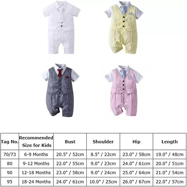 IDOPIP Baby Boy Gentleman White Shirt Waistcoat Bowtie Tuxedo Jumpsuit Overall Romper Birthday Outfit Formal Suit 018MDark Gray  Necktie