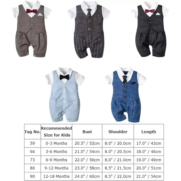 IDOPIP Baby Boy Gentleman White Shirt Waistcoat Bowtie Tuxedo Jumpsuit Overall Romper Birthday Outfit Formal Suit 018MLight Blue  Plaid