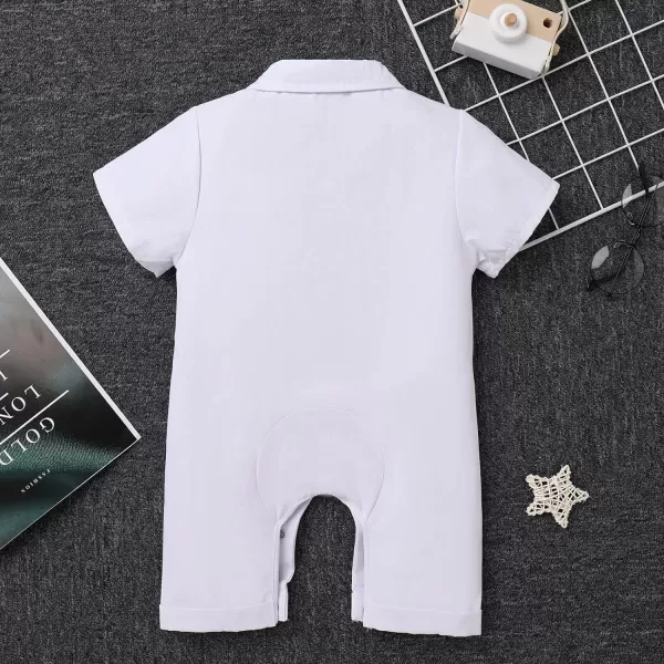 IDOPIP Baby Boy Gentleman White Shirt Waistcoat Bowtie Tuxedo Jumpsuit Overall Romper Birthday Outfit Formal Suit 018MWhite  Red