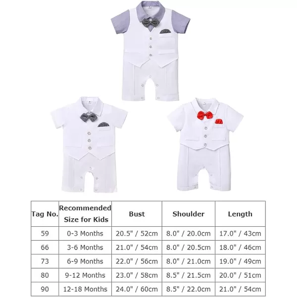 IDOPIP Baby Boy Gentleman White Shirt Waistcoat Bowtie Tuxedo Jumpsuit Overall Romper Birthday Outfit Formal Suit 018MWhite  Red