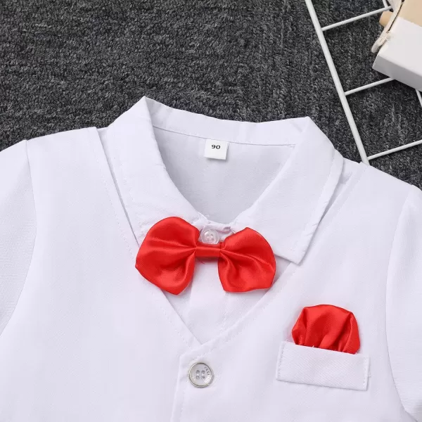 IDOPIP Baby Boy Gentleman White Shirt Waistcoat Bowtie Tuxedo Jumpsuit Overall Romper Birthday Outfit Formal Suit 018MWhite  Red