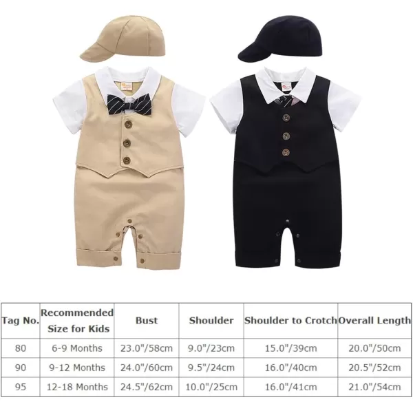 IDOPIP Baby Boy OnePiece Romper Short Sleeve Jumpsuit Gentleman White Shirt Bowtie Tuxedo Birthday Outfit Formal Suit  HatBlack  Hat