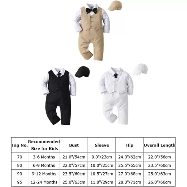 IDOPIP Baby Boy OnePiece Romper Short Sleeve Jumpsuit Gentleman White Shirt Bowtie Tuxedo Birthday Outfit Formal Suit  HatBlack  Hat Long Sleeve