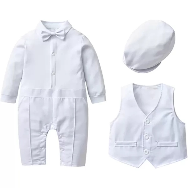 IDOPIP Baby Boy OnePiece Romper Short Sleeve Jumpsuit Gentleman White Shirt Bowtie Tuxedo Birthday Outfit Formal Suit  HatWhite 3pcs