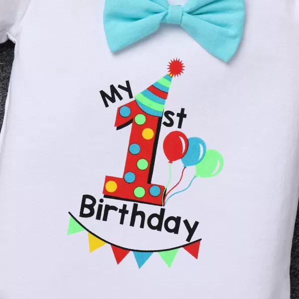 IDOPIP Baby Boys 1st 2nd Birthday Cake Smash Outfit Bowtie Romper Suspenders Shorts Pants Headband Clothes Set for Photo PropBlue  Hat