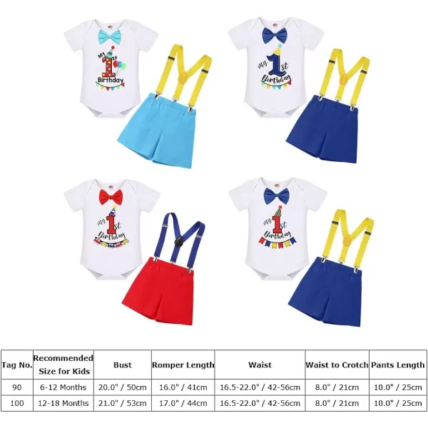 IDOPIP Baby Boys 1st 2nd Birthday Cake Smash Outfit Bowtie Romper Suspenders Shorts Pants Headband Clothes Set for Photo PropBlue