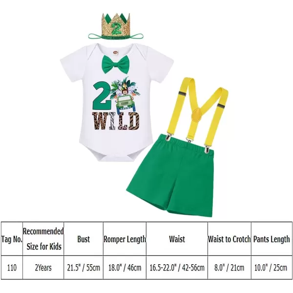 IDOPIP Baby Boys 1st 2nd Birthday Cake Smash Outfit Bowtie Romper Suspenders Shorts Pants Headband Clothes Set for Photo PropGreen Wild 2