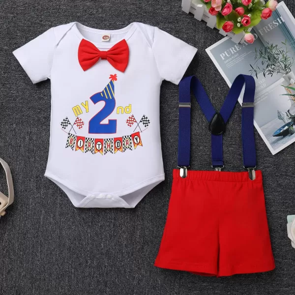 IDOPIP Baby Boys 1st 2nd Birthday Cake Smash Outfit Bowtie Romper Suspenders Shorts Pants Headband Clothes Set for Photo PropRed Flag  2nd Birthday