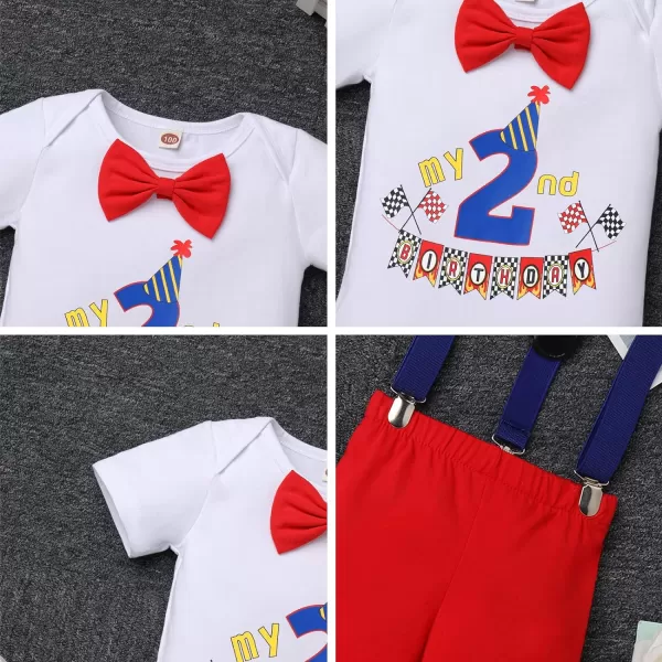 IDOPIP Baby Boys 1st 2nd Birthday Cake Smash Outfit Bowtie Romper Suspenders Shorts Pants Headband Clothes Set for Photo PropRed Flag  2nd Birthday