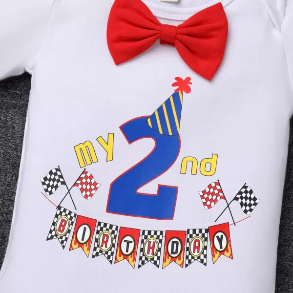 IDOPIP Baby Boys 1st 2nd Birthday Cake Smash Outfit Bowtie Romper Suspenders Shorts Pants Headband Clothes Set for Photo PropRed Flag  2nd Birthday