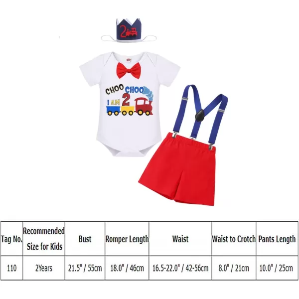 IDOPIP Baby Boys 1st 2nd Birthday Cake Smash Outfit Bowtie Romper Suspenders Shorts Pants Headband Clothes Set for Photo PropRed Train  I Am Two