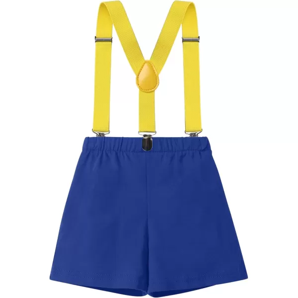 IDOPIP Baby Boys 1st 2nd Birthday Cake Smash Outfit Bowtie Romper Suspenders Shorts Pants Headband Clothes Set for Photo PropRoyal Blue  Hat