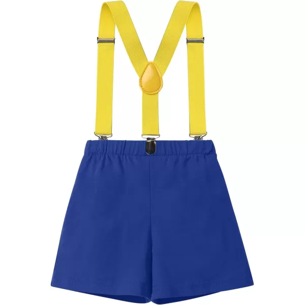 IDOPIP Baby Boys 1st 2nd Birthday Cake Smash Outfit Bowtie Romper Suspenders Shorts Pants Headband Clothes Set for Photo PropRoyal Blue  Red  Hat