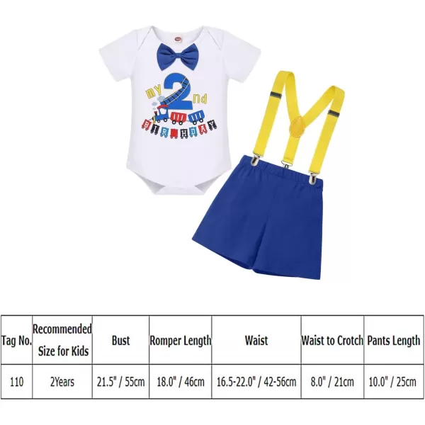 IDOPIP Baby Boys 1st 2nd Birthday Cake Smash Outfit Bowtie Romper Suspenders Shorts Pants Headband Clothes Set for Photo PropRoyal Blue Train  2nd Birthday