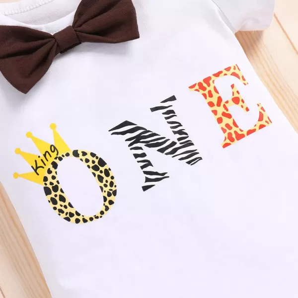 IDOPIP Baby Boys 1st Birthday Cake Smash Outfit Bowtie Romper Suspenders Shorts Pants Set with Lion Headband 4PCS Photo PropsCoffee One
