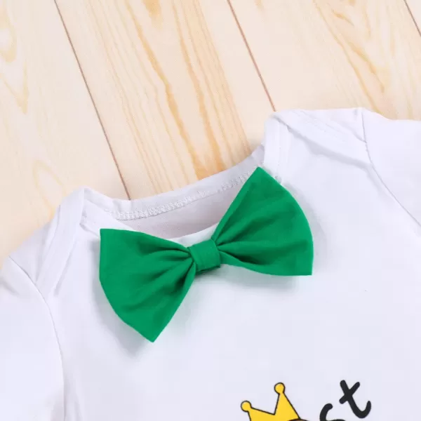 IDOPIP Baby Boys 1st Birthday Cake Smash Outfit Bowtie Romper Suspenders Shorts Pants Set with Lion Headband 4PCS Photo PropsGreen 1st Birthday