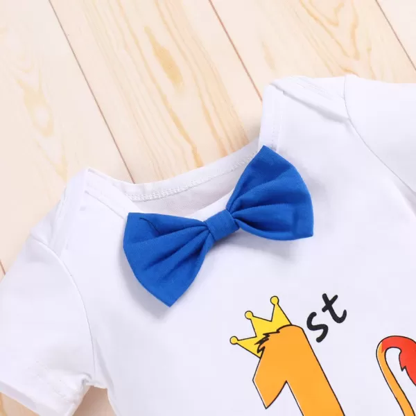 IDOPIP Baby Boys 1st Birthday Cake Smash Outfit Bowtie Romper Suspenders Shorts Pants Set with Lion Headband 4PCS Photo PropsRoyal Blue 1st Birthday