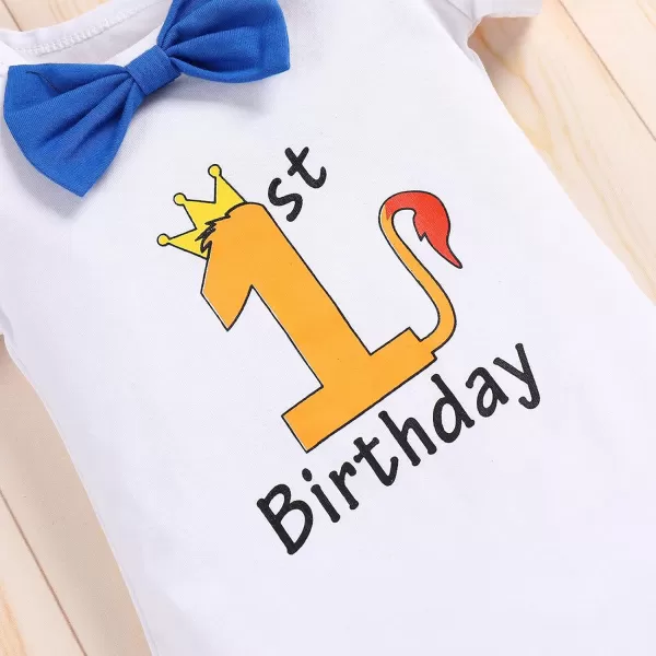 IDOPIP Baby Boys 1st Birthday Cake Smash Outfit Bowtie Romper Suspenders Shorts Pants Set with Lion Headband 4PCS Photo PropsRoyal Blue 1st Birthday