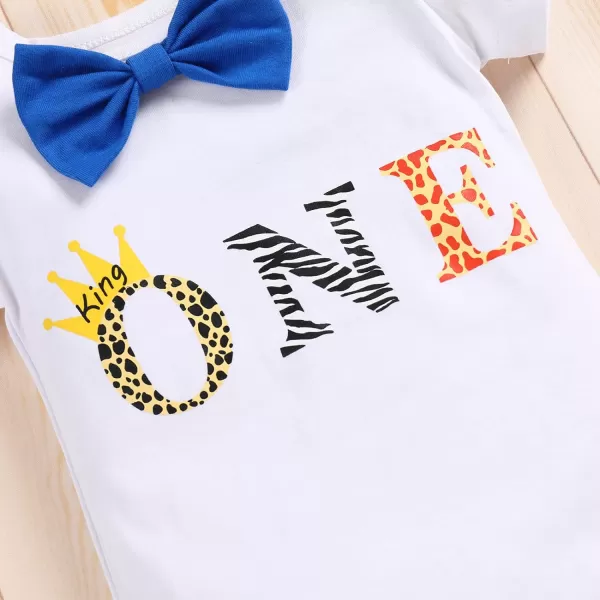 IDOPIP Baby Boys 1st Birthday Cake Smash Outfit Bowtie Romper Suspenders Shorts Pants Set with Lion Headband 4PCS Photo PropsRoyal Blue One