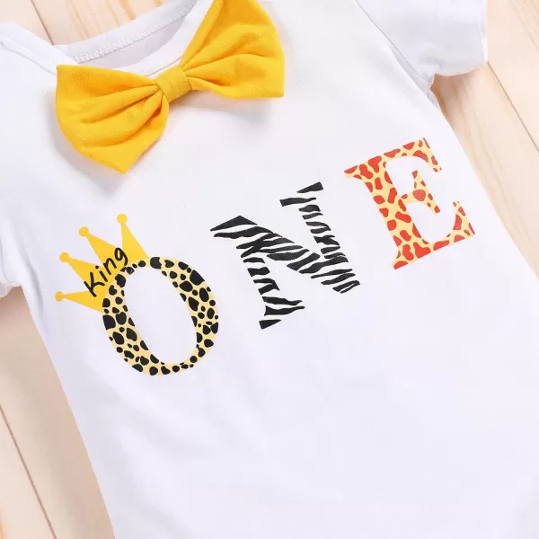 IDOPIP Baby Boys 1st Birthday Cake Smash Outfit Bowtie Romper Suspenders Shorts Pants Set with Lion Headband 4PCS Photo PropsYellow One