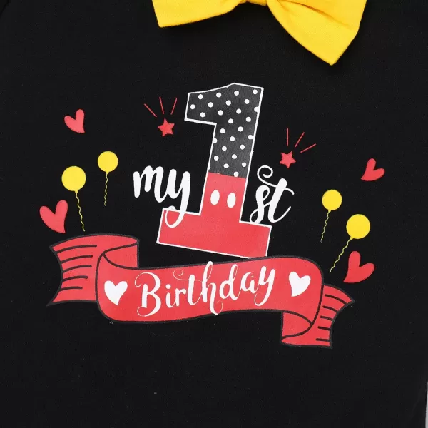 IDOPIP Baby Boys First Birthday Party Cake Smash Outfit Bowtie Romper Suspenders Pants Set with Mouse Ear Headband CostumeBlack 1st Birthday  Button 2