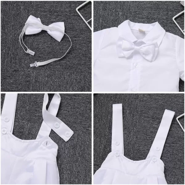 IDOPIP Baby Boys Formal Suit Set Short Sleeve Bowtie Tshirt Suspenders Shorts Pants Wedding Tuxedo Outfit Cake Smash ClothesAll White  Harem Pants