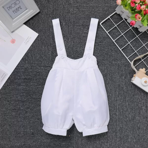 IDOPIP Baby Boys Formal Suit Set Short Sleeve Bowtie Tshirt Suspenders Shorts Pants Wedding Tuxedo Outfit Cake Smash ClothesAll White  Harem Pants