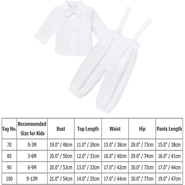 IDOPIP Baby Boys Formal Suit Set Short Sleeve Bowtie Tshirt Suspenders Shorts Pants Wedding Tuxedo Outfit Cake Smash ClothesAll White  Long