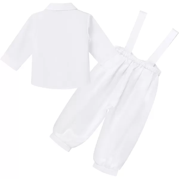 IDOPIP Baby Boys Formal Suit Set Short Sleeve Bowtie Tshirt Suspenders Shorts Pants Wedding Tuxedo Outfit Cake Smash ClothesAll White  Long