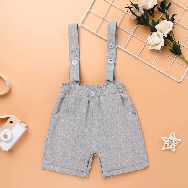 IDOPIP Baby Boys Formal Suit Set Short Sleeve Bowtie Tshirt Suspenders Shorts Pants Wedding Tuxedo Outfit Cake Smash ClothesGray