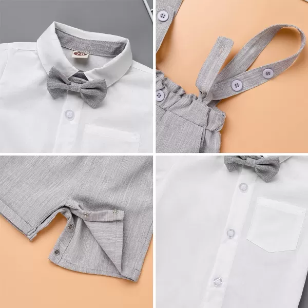 IDOPIP Baby Boys Formal Suit Set Short Sleeve Bowtie Tshirt Suspenders Shorts Pants Wedding Tuxedo Outfit Cake Smash ClothesGray