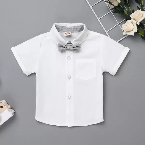 IDOPIP Baby Boys Formal Suit Set Short Sleeve Bowtie Tshirt Suspenders Shorts Pants Wedding Tuxedo Outfit Cake Smash ClothesGray