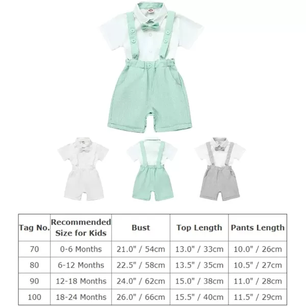 IDOPIP Baby Boys Formal Suit Set Short Sleeve Bowtie Tshirt Suspenders Shorts Pants Wedding Tuxedo Outfit Cake Smash ClothesGray