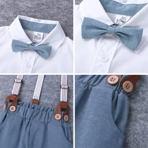 IDOPIP Baby Boys Formal Suit Set Short Sleeve Bowtie Tshirt Suspenders Shorts Pants Wedding Tuxedo Outfit Cake Smash ClothesWhite  Blue