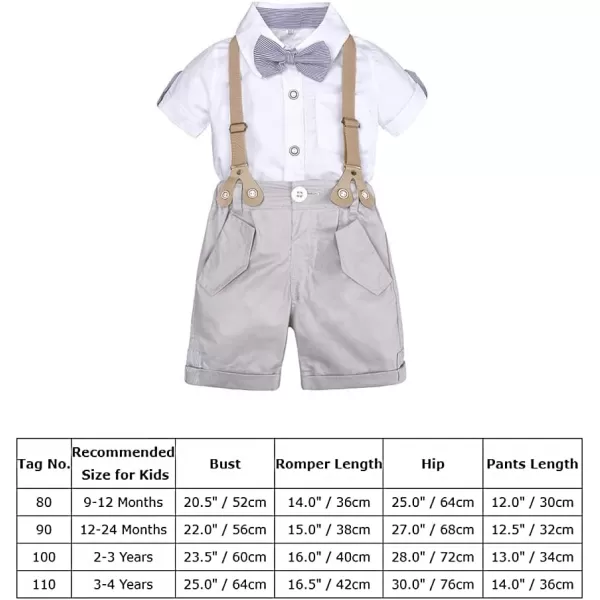 IDOPIP Baby Boys Formal Suit Set Short Sleeve Bowtie Tshirt Suspenders Shorts Pants Wedding Tuxedo Outfit Cake Smash ClothesWhite  Khaki