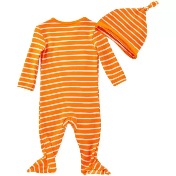 IDOPIP Baby Boys Girls 1st Halloween Pumpkin Santa Jumpsuit Long Sleeve Striped Romper Hat 2PCS Footie Romper Outfit Set 02TOrange Pumpkin