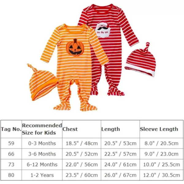 IDOPIP Baby Boys Girls 1st Halloween Pumpkin Santa Jumpsuit Long Sleeve Striped Romper Hat 2PCS Footie Romper Outfit Set 02TOrange Pumpkin