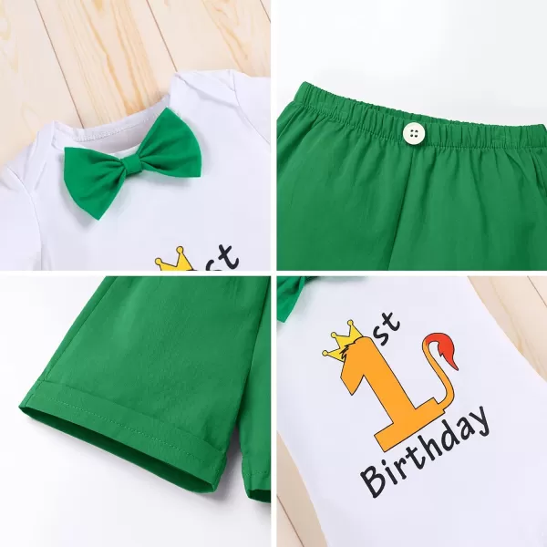 IDOPIP Baby Boys Lion Cake Smash Outfit Wild One Birthday Romper Suspenders Shorts Headband Jungle Animal Costume Photo ShootGreen Lion