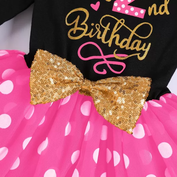 IDOPIP Baby Girl 1st 2nd 3rd Birthday Dress Princess Pageant Party Sequin Bowknot Tutu Dress Cake Smash Playwear Dress Outfit001 Black  Hot Pink  2nd Birthday