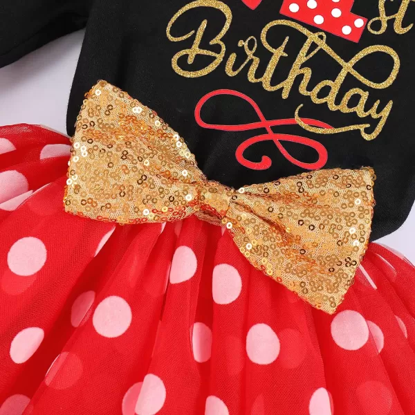 IDOPIP Baby Girl 1st 2nd 3rd Birthday Dress Princess Pageant Party Sequin Bowknot Tutu Dress Cake Smash Playwear Dress Outfit001 Black  Red  1st Birthday