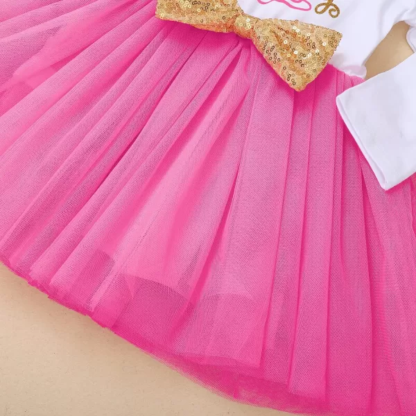 IDOPIP Baby Girl 1st 2nd 3rd Birthday Dress Princess Pageant Party Sequin Bowknot Tutu Dress Cake Smash Playwear Dress Outfit001 Hot Pink  1st Birthday