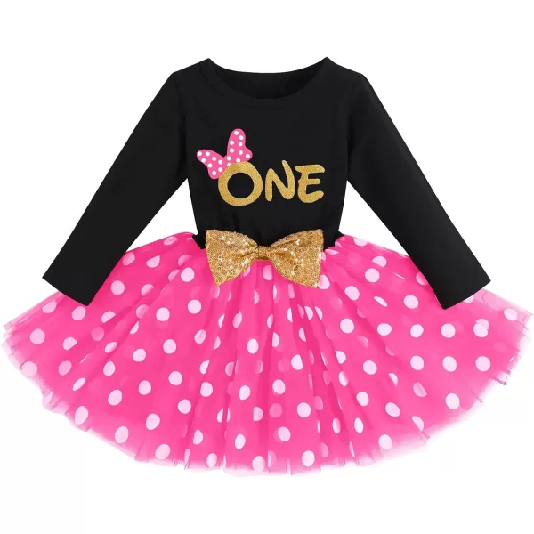 IDOPIP Baby Girl 1st 2nd 3rd Birthday Dress Princess Pageant Party Sequin Bowknot Tutu Dress Cake Smash Playwear Dress Outfit002 Black  Hot Pink  One