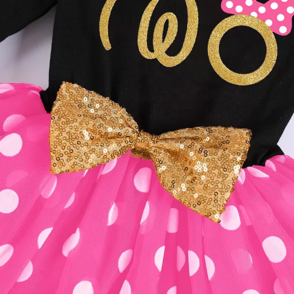 IDOPIP Baby Girl 1st 2nd 3rd Birthday Dress Princess Pageant Party Sequin Bowknot Tutu Dress Cake Smash Playwear Dress Outfit002 Black  Hot Pink  Two