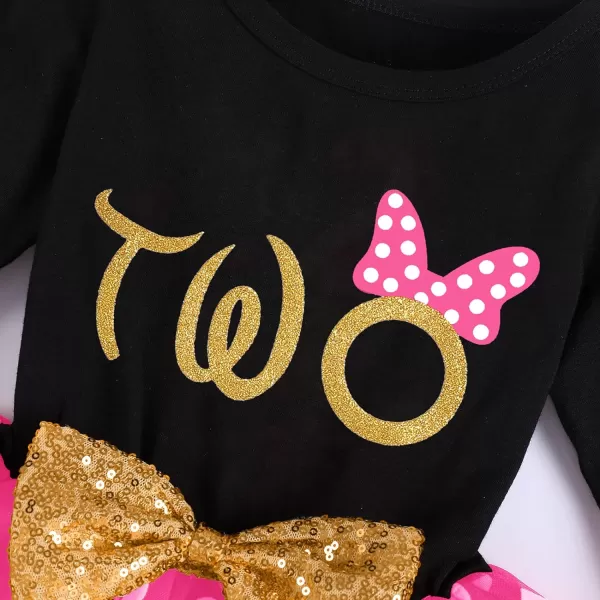 IDOPIP Baby Girl 1st 2nd 3rd Birthday Dress Princess Pageant Party Sequin Bowknot Tutu Dress Cake Smash Playwear Dress Outfit002 Black  Hot Pink  Two