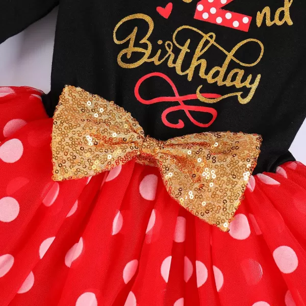 IDOPIP Baby Girl 1st 2nd 3rd Birthday Dress Princess Pageant Party Sequin Bowknot Tutu Dress Cake Smash Playwear Dress Outfit002 Black  Red  2nd Birthday