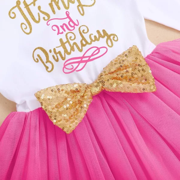 IDOPIP Baby Girl 1st 2nd 3rd Birthday Dress Princess Pageant Party Sequin Bowknot Tutu Dress Cake Smash Playwear Dress Outfit002 Hot Pink  2nd Birthday