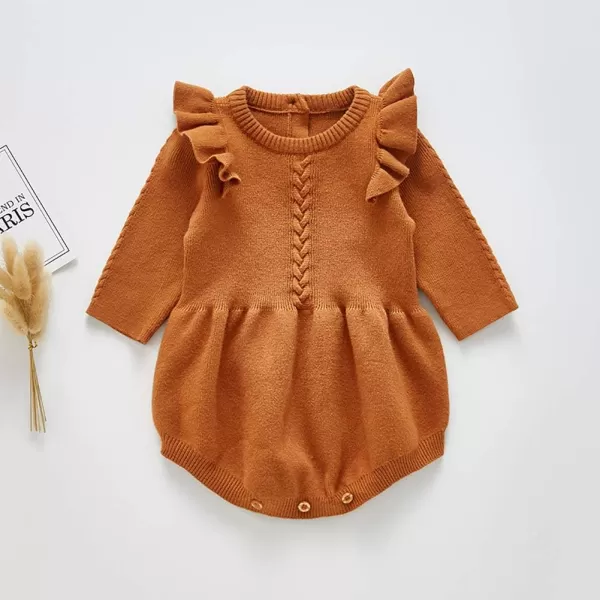 IDOPIP Baby Girl Long Sleeve Ruffle Bodysuit Dress Bubble Romper My First Thanksgiving Ugly Christmas Outfits 03 MonthsBrown