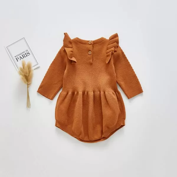 IDOPIP Baby Girl Long Sleeve Ruffle Bodysuit Dress Bubble Romper My First Thanksgiving Ugly Christmas Outfits 03 MonthsBrown