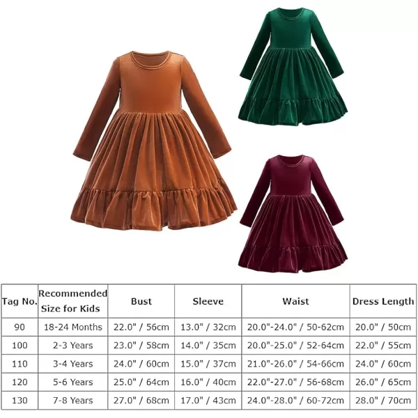 IDOPIP Baby Girl Toddler Velvet Dress Ruffle Long Sleeve Christmas Party Wedding Birthday Holiday Dresses Winter Fall ClothesCoffee Ruffle