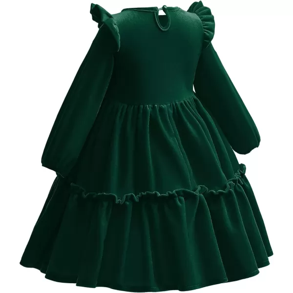 IDOPIP Baby Girl Toddler Velvet Dress Ruffle Long Sleeve Christmas Party Wedding Birthday Holiday Dresses Winter Fall ClothesGreen